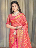 Pink Silk Saree With Blouse Piece