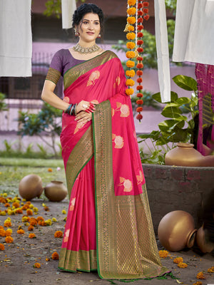 Pink Silk Saree With Blouse Piece