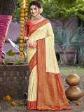 Cream Silk Saree With Blouse Piece