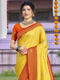 Yellow Silk Saree With Blouse Piece