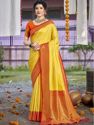 Yellow Silk Saree With Blouse Piece