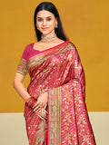 Pink Satin Silk Saree With Blouse Piece