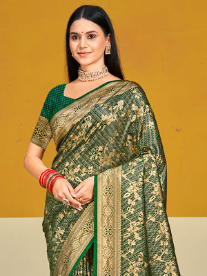 Green Satin Silk Saree With Blouse Piece