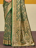 Green Satin Silk Saree With Blouse Piece