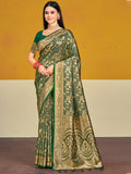 Green Satin Silk Saree With Blouse Piece