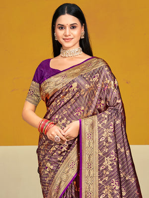 Burgundy Satin Silk Saree With Blouse Piece