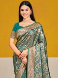 Green Satin Silk Saree With Blouse Piece