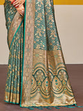 Green Satin Silk Saree With Blouse Piece