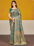 Green Satin Silk Saree With Blouse Piece