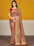 Maroon Satin Silk Saree With Blouse Piece