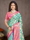 Sky Blue Silk Saree With Blouse Piece