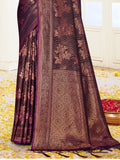 Burgundy Satin Saree With Blouse Piece