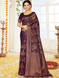 Burgundy Satin Saree With Blouse Piece