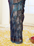 Blue Satin Saree With Blouse Piece