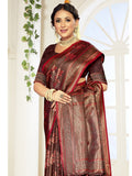 Maroon Satin Saree With Blouse Piece