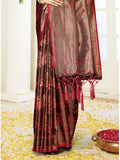 Maroon Satin Saree With Blouse Piece