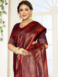 Red Satin Saree With Blouse Piece