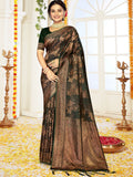 Green Satin Saree With Blouse Piece