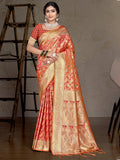 Orange Silk Saree With Blouse Piece