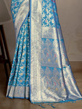 Sky Blue Silk Saree With Blouse Piece