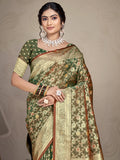 Olive Green Silk Saree With Blouse Piece