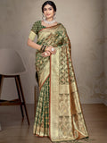 Olive Green Silk Saree With Blouse Piece