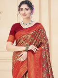 Red Silk Saree With Blouse Piece