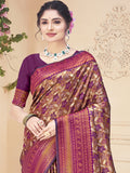 Burgundy Silk Saree With Blouse Piece