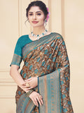 Sky Blue Silk Saree With Blouse Piece