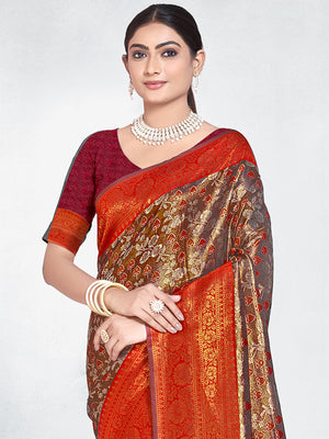 Red Silk Saree With Blouse Piece