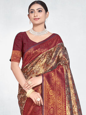 Maroon Silk Saree With Blouse Piece