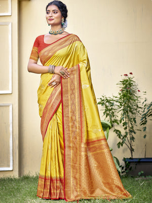 Yellow Silk Saree With Blouse Piece