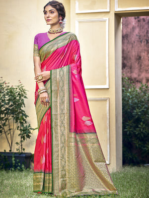 Pink Silk Saree With Blouse Piece