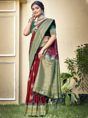 Maroon Silk Saree With Blouse Piece