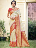 Cream Silk Saree With Blouse Piece