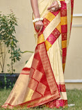 Cream Silk Saree With Blouse Piece