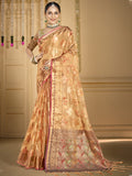 Peach Organza Saree With Blouse Piece