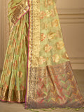 Green Organza Saree With Blouse Piece