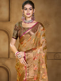 Orange Organza Saree With Blouse Piece