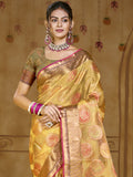 Yellow Organza Saree With Blouse Piece