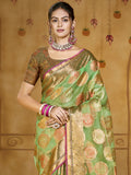 Green Organza Saree With Blouse Piece