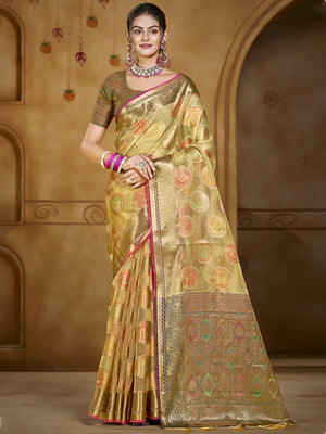 Olive Organza Saree With Blouse Piece