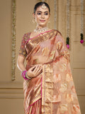 Peach Organza Saree With Blouse Piece