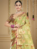 Green Organza Saree With Blouse Piece