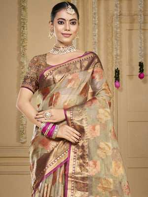 Grey Organza Saree With Blouse Piece