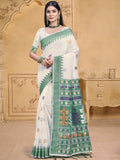 Cream Cotton Saree With Blouse Piece