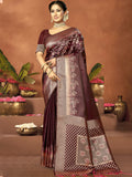 Brown Satin Saree With Blouse Piece