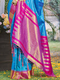 Blue Silk Saree With Blouse Piece