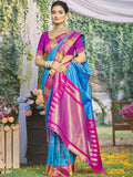 Blue Silk Saree With Blouse Piece