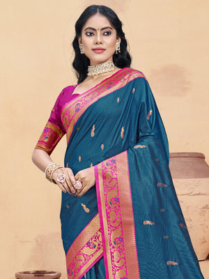 Blue Silk Saree With Blouse Piece